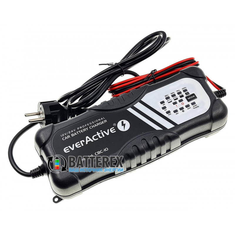 Зарядний пристрій EverActive CBC-10 для мото та авто акумуляторів 12V и 24V