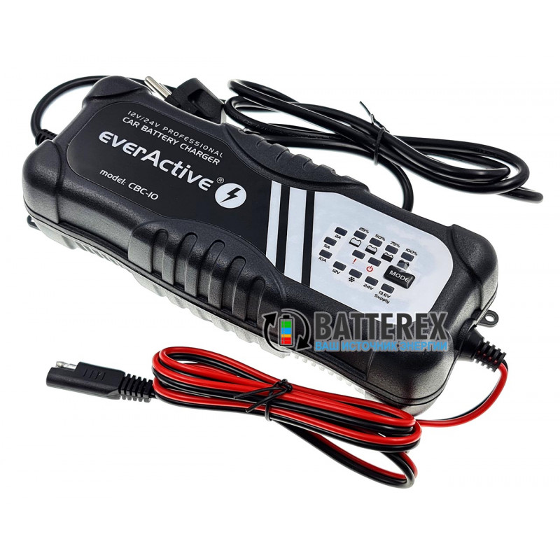 Зарядний пристрій EverActive CBC-10 для мото та авто акумуляторів 12V и 24V