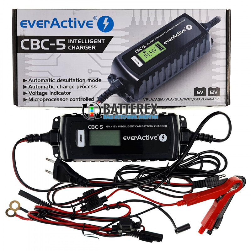 Зарядний пристрій  EverActive CBC-5 для мото та авто акумуляторів 6В та 12В