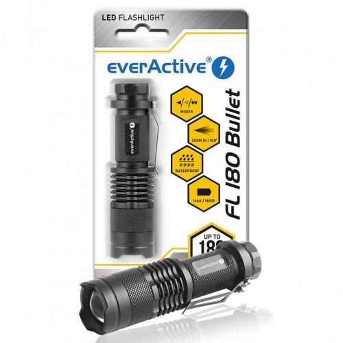 Everactive FL180 Bullet - компактный водозащищённый фонарь 180 люмен с Zoom регулировкой фокуса и питанием АА или 14500