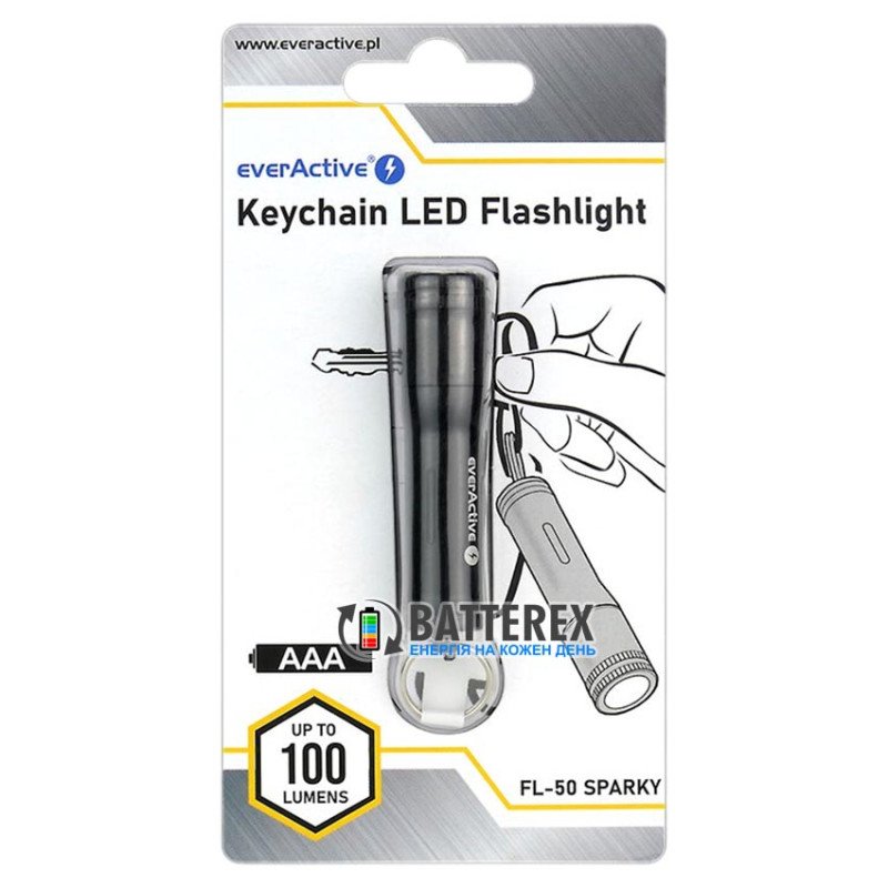 Фонарь-брелок Everactive FL-50 Sparky 100Lm водозащищённый, пиатние 1хААА (батарейка в комплект не входит)