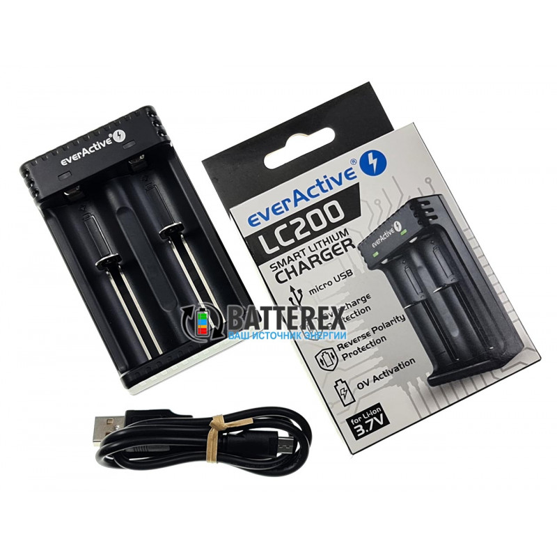 Зарядний пристрій EverActive LC200 для Li-ion акумуляторів 18650, 21700, 18500, 26650, 16340 та ін.