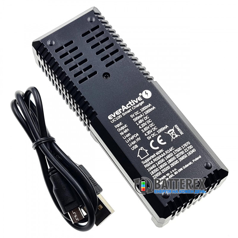 Зарядний пристрій EverActive UC 100 + мережевий адаптер USB Liitokala 5V 2A