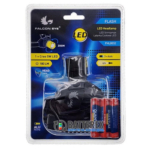 Falcon Eye Flash FHL0032 - налобный фонарь 180 люмен, 3 режима, Zoom фокус луча света, 3 батарейки ААА в комплекте