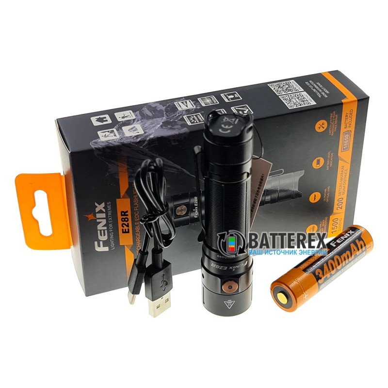 Фонарь Fenix E28R 1500 люмен с зарядкой от USB Type-C + аккумулятор 18650 Fenix 3400mah - оригинал