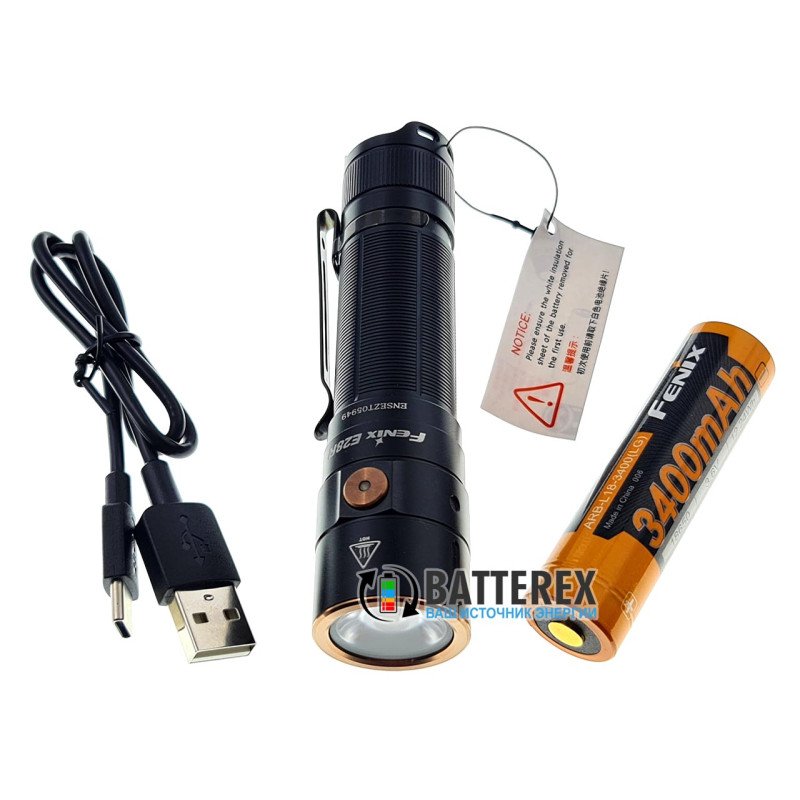 Фонарь Fenix E28R 1500 люмен с зарядкой от USB Type-C + аккумулятор 18650 Fenix 3400mah - оригинал