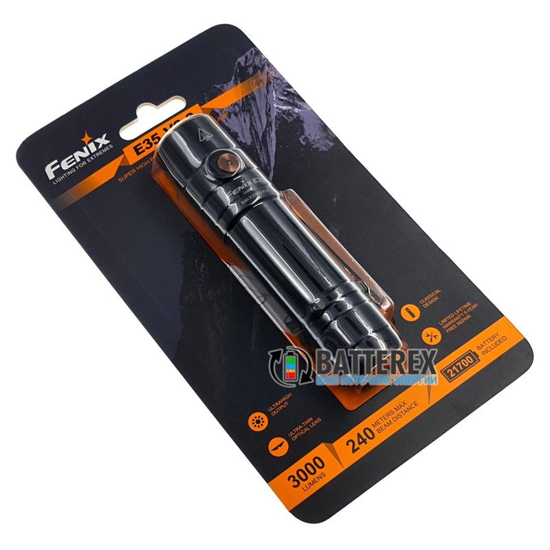 Фонарь Fenix E35 V3.0 3000 люмен + аккумулятор 21700 Fenix 5000mah с зарядкой от USB Type-C - оригинал