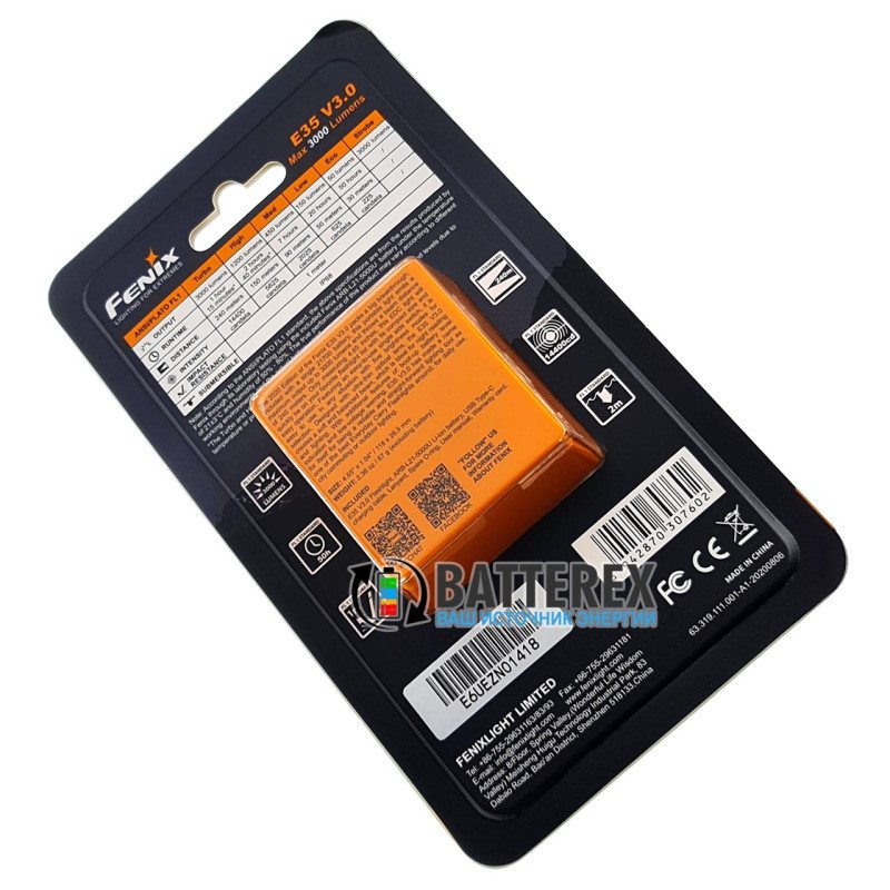 Фонарь Fenix E35 V3.0 3000 люмен + аккумулятор 21700 Fenix 5000mah с зарядкой от USB Type-C - оригинал