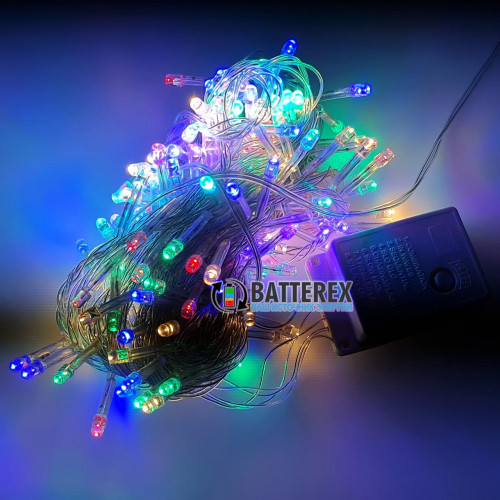 Светодиодная гирлянда на 200 LED диодов красный/зелёный/синий/жёлтый 13.5 метров 8 режимов в прозрачной изоляции