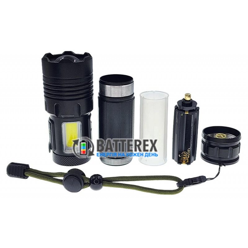 Яркий ручной фонарь Quantum Perfect QM-FL1035 5W LED 1000Lm + 3W COB, фокус Zoom, Повербанк, заряд от USB Type-C, универсальное питание 18650/26650/3хААА, аккумулятор 18650 в комплекте