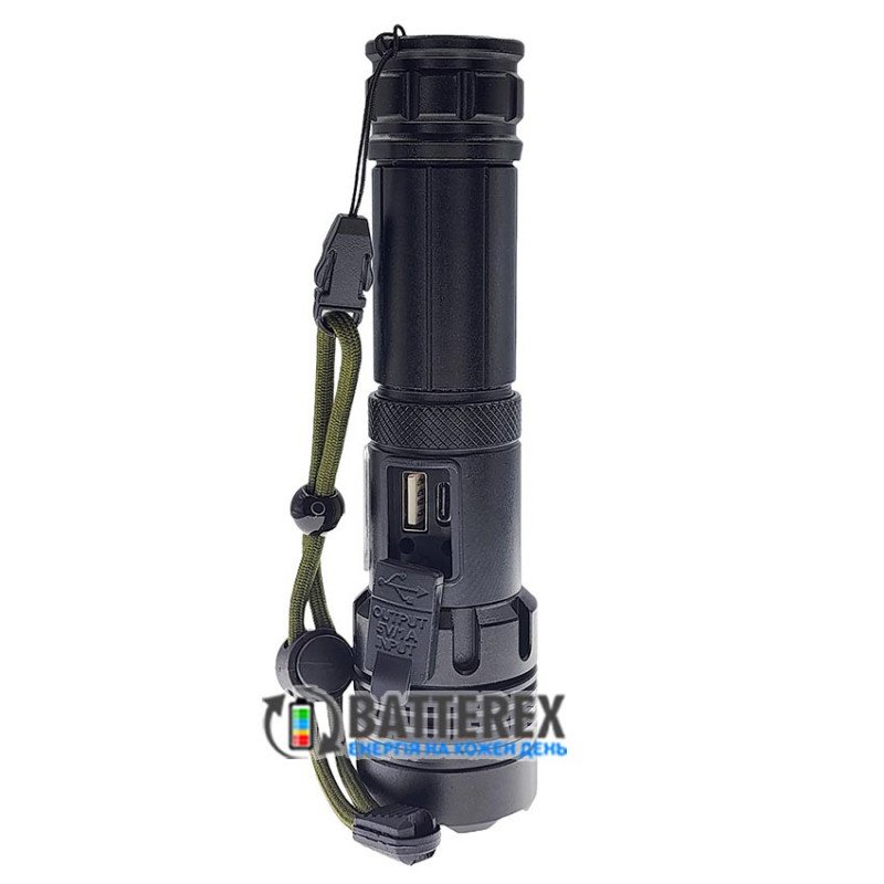 Яркий ручной фонарь Quantum Perfect QM-FL1035 5W LED 1000Lm + 3W COB, фокус Zoom, Повербанк, заряд от USB Type-C, универсальное питание 18650/26650/3хААА, аккумулятор 18650 в комплекте