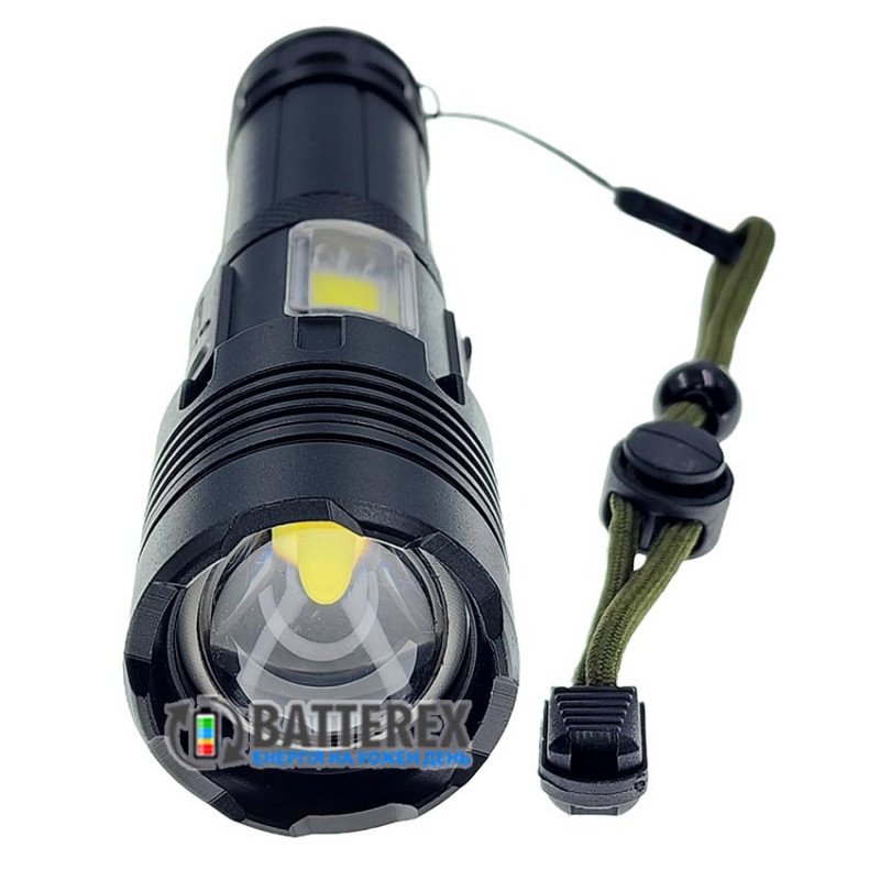 Яркий ручной фонарь Quantum Perfect QM-FL1035 5W LED 1000Lm + 3W COB, фокус Zoom, Повербанк, заряд от USB Type-C, универсальное питание 18650/26650/3хААА, аккумулятор 18650 в комплекте