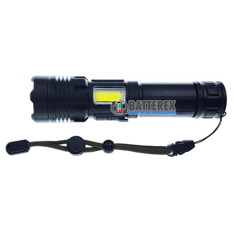 Яркий ручной фонарь Quantum Perfect QM-FL1035 5W LED 1000Lm + 3W COB, фокус Zoom, Повербанк, заряд от USB Type-C, универсальное питание 18650/26650/3хААА, аккумулятор 18650 в комплекте
