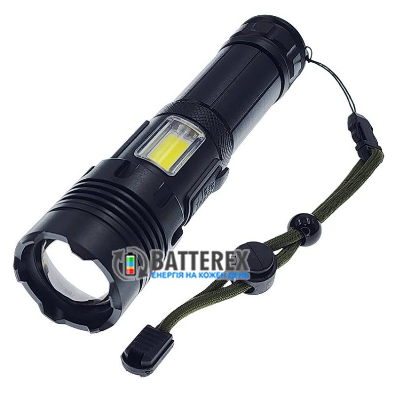 Яркий ручной фонарь Quantum Perfect QM-FL1035 5W LED 1000Lm + 3W COB, фокус Zoom, Повербанк, заряд от USB Type-C, универсальное питание 18650/26650/3хААА, аккумулятор 18650 в комплекте