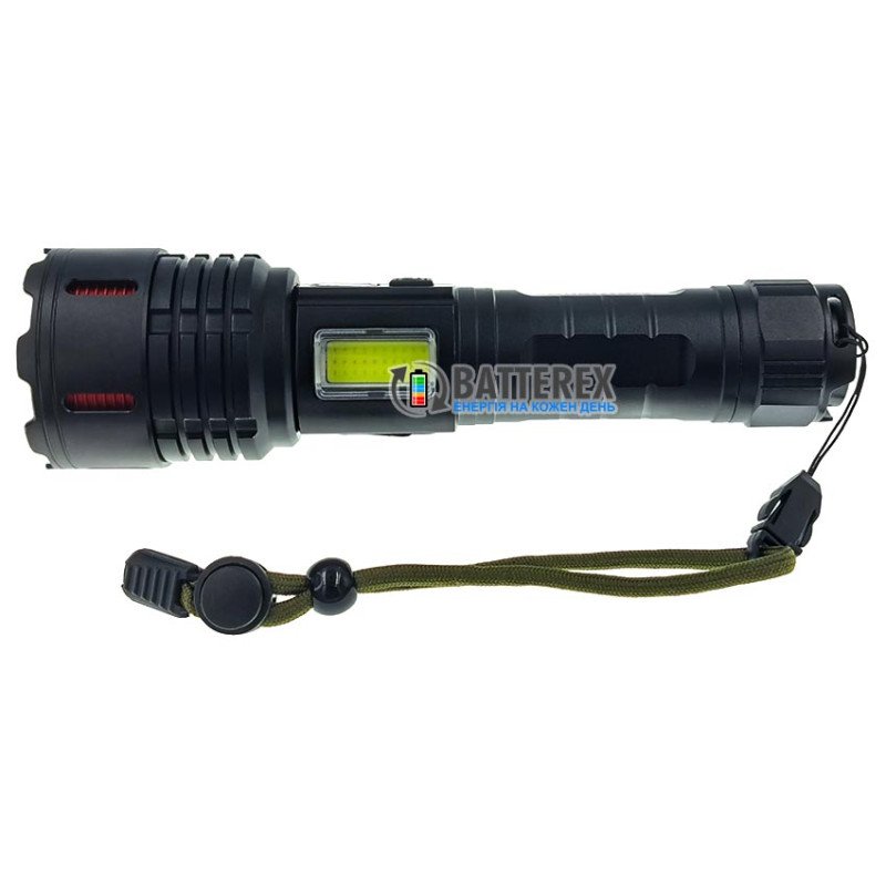 Яскравий ручний ліхтар Quantum Stream QM-FL1036 10W 1200Lm + 3W COB, фокус Zoom, дисплей із індикациєю заряду, Повербанк, заряд від USB Type-C, універсальне живлення 18650/26650/3хААА, акумулятор 26650 4500mah в комплекті