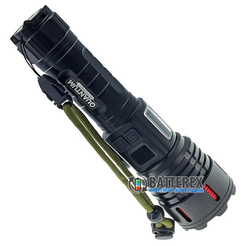 Яскравий ручний ліхтар Quantum Stream QM-FL1036 10W 1200Lm + 3W COB, фокус Zoom, дисплей із індикациєю заряду, Повербанк, заряд від USB Type-C, універсальне живлення 18650/26650/3хААА, акумулятор 26650 4500mah в комплекті