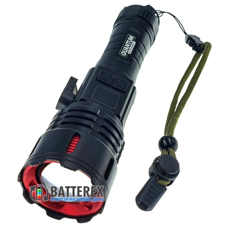 Яскравий ручний ліхтар Quantum Stream QM-FL1036 10W 1200Lm + 3W COB, фокус Zoom, дисплей із індикациєю заряду, Повербанк, заряд від USB Type-C, універсальне живлення 18650/26650/3хААА, акумулятор 26650 4500mah в комплекті