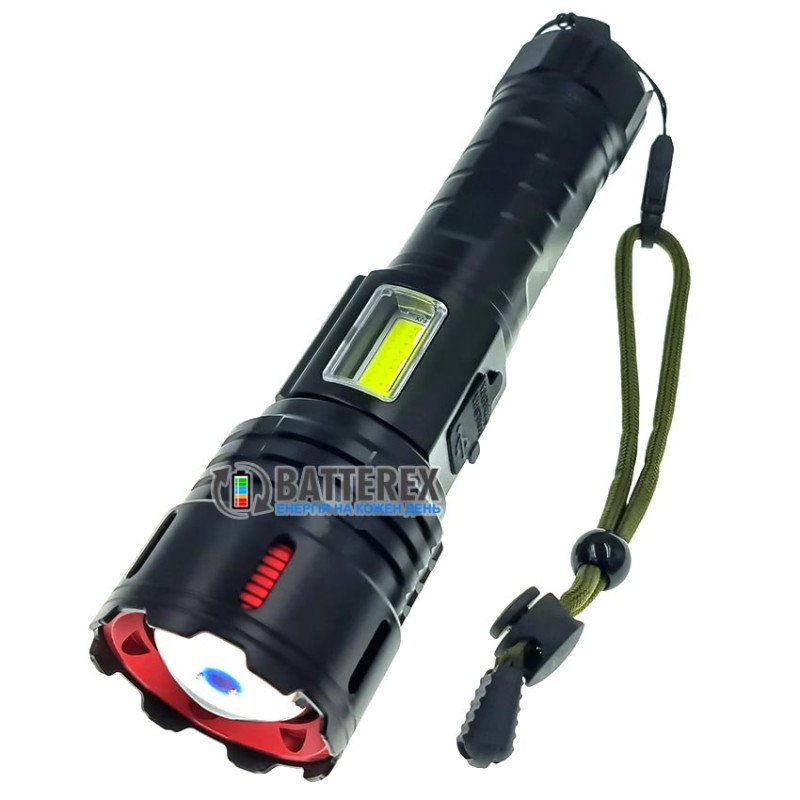 Яскравий ручний ліхтар Quantum Stream QM-FL1036 10W 1200Lm + 3W COB, фокус Zoom, дисплей із індикациєю заряду, Повербанк, заряд від USB Type-C, універсальне живлення 18650/26650/3хААА, акумулятор 26650 4500mah в комплекті
