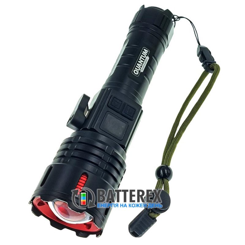Яскравий ручний ліхтар Quantum Stream QM-FL1036 10W 1200Lm + 3W COB, фокус Zoom, дисплей із індикациєю заряду, Повербанк, заряд від USB Type-C, універсальне живлення 18650/26650/3хААА, акумулятор 26650 4500mah в комплекті