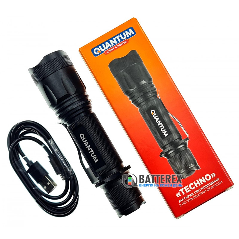 Фонарь ручной Quantum Techno QM-FL1010 700lm с регулировкой фокуса и зарядкой от USB