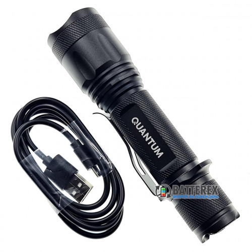 Фонарь ручной QUANTUM Techno 10W 700lm - 5 режимов, регулировка фокуса , зарядка от USB, защита от брызг