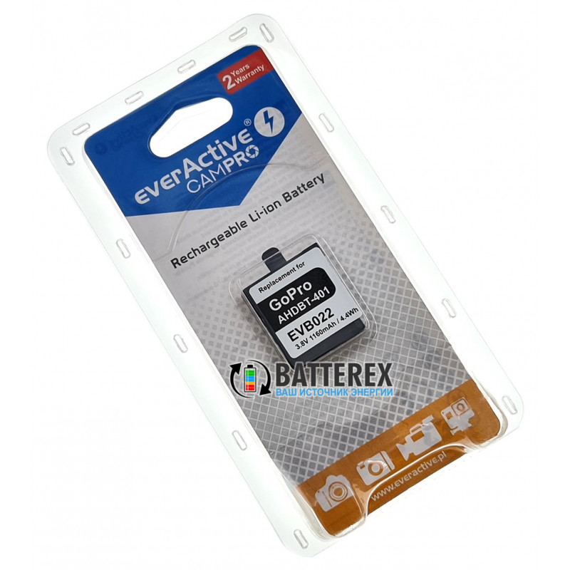 Аккумулятор для GoPro Hero 4/4+ Everactive 1160mah EVB022 (AHDBT-401)