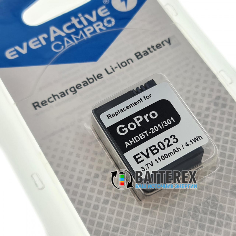 Аккумулятор для камеры GoPro Hero 3/3+ (AHDBT-301) EverActive CamPRO EVB023 1100mAh