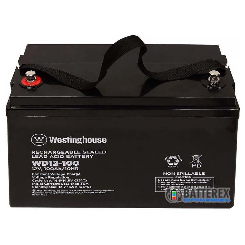 Батарея аккумуляторная 12V 100Ah Terminal T16 Westinghouse Deep Cycle свинцово-кислотная, 330х171х214мм, 30.5кг, клемма М8х20