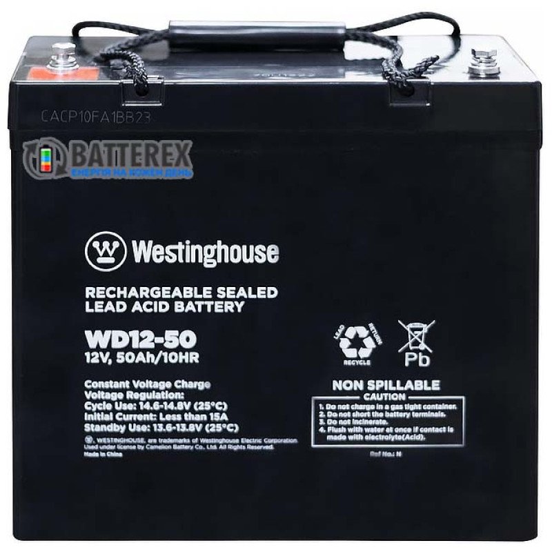 Батарея акумуляторна 12V 50Ah Terminal T14 Westinghouse Deep Cycle свинцево-кислотна, 230x138x211мм, 17.2кг, клема М6х16