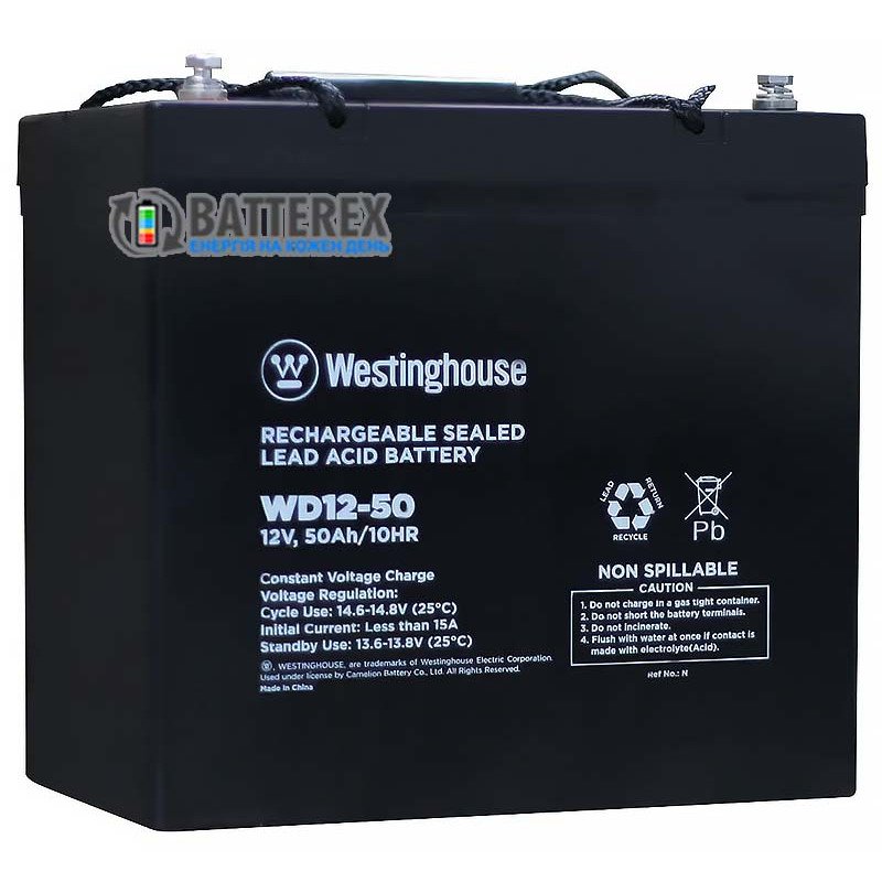 Батарея акумуляторна 12V 50Ah Terminal T14 Westinghouse Deep Cycle свинцево-кислотна, 230x138x211мм, 17.2кг, клема М6х16