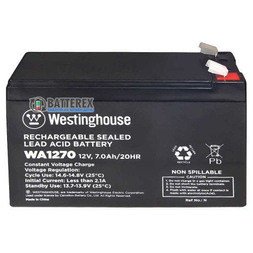 Аккумулятор свинцово-кислотный Westinghouse 12V 7Ah terminal F2