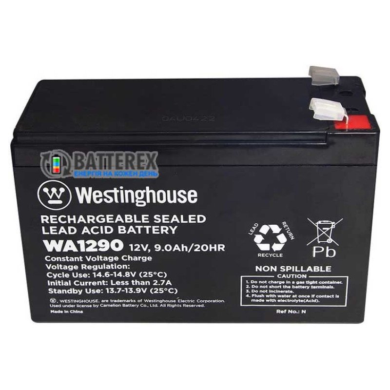 Батарея акумуляторна свинцево-кислотна Westinghouse 12V 9Ah terminal F2