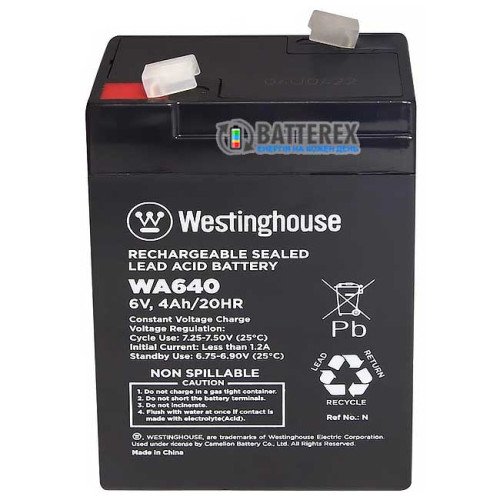 Аккумулятор свинцово-кислотный Westinghouse 6V 4Ah terminal F1