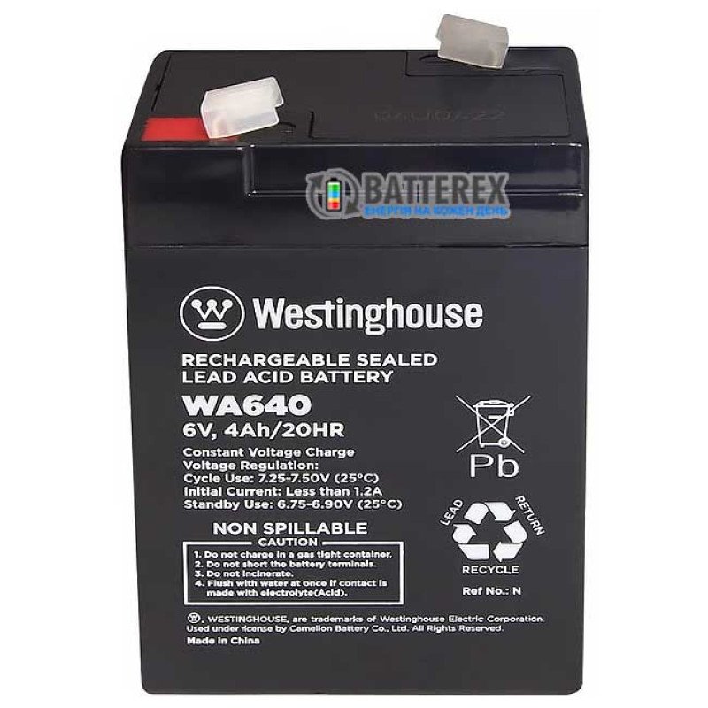 Батарея аккумуляторная свинцово-кислотная Westinghouse 6V 4Ah terminal F1