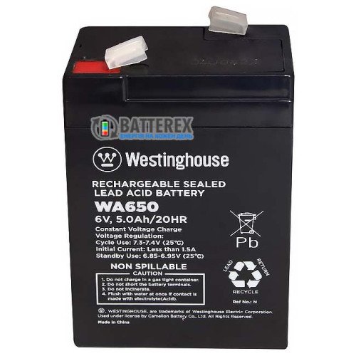 Аккумулятор свинцово-кислотный Westinghouse 6V 5Ah terminal F2