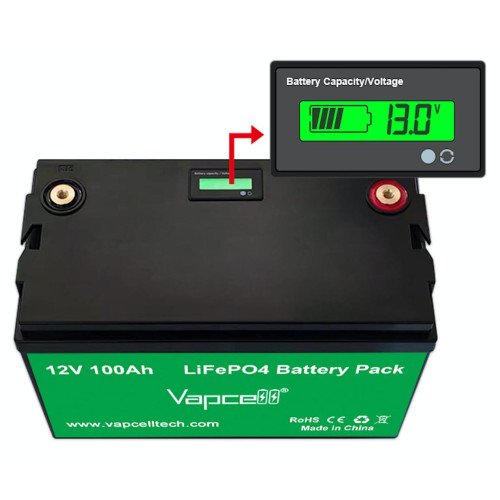 Аккумулятор LiFePO4 LFP Vapcell 12V 100Ah BMS LCD клемма M8
