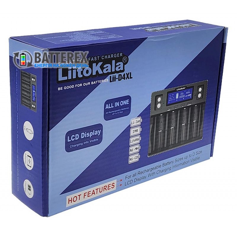 Зарядное устройство LiitoKala Lii-D4XL на 4 аккумулятора NiMH/Li-ion/LiFePO4 с поддержкой 4х аккумуляторов C R14, D R20, 26650, 32700