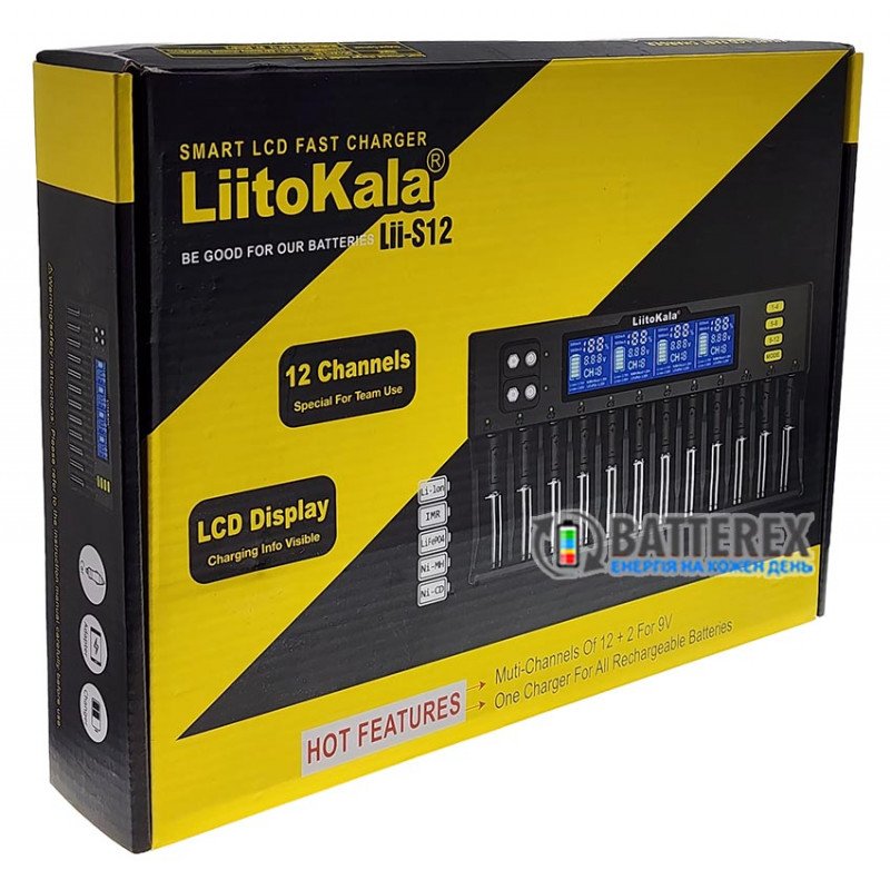 LiitoKala Lii-S12 - зарядное устройство на 12 аккумуляторов Li-ion/LiFePO4/Ni-MH + 2 канала для Крон NiMH