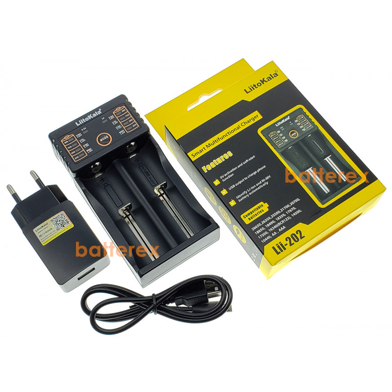 LiitoKala Lii-202 універслаьний 2-канальний зарядний пристрій + оригінальний USB блок живлення Liitokala 5V 2A