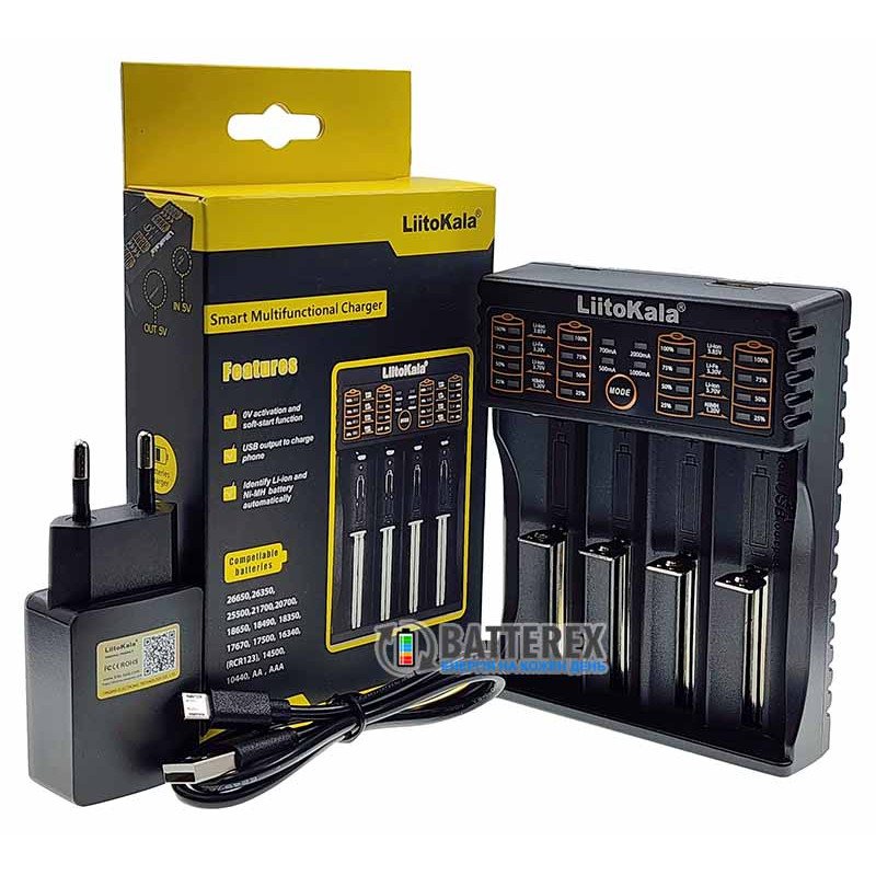LiitoKala Lii-402 - універсальний USB зарядний пристрій на 4 акумулятори із оригінальним USB блоком живлення Liitokala 5V 2A в комплекті