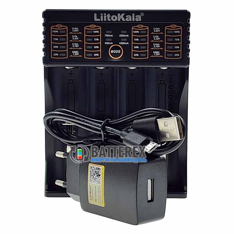 LiitoKala Lii-402 - універсальний USB зарядний пристрій на 4 акумулятори із оригінальним USB блоком живлення Liitokala 5V 2A в комплекті