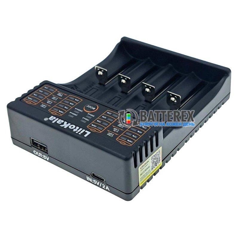Універсальна 4х-канальна зарядка Liitokala Lii-402 USB Type-C для NiCd/NiMH и Li-Ion/LiFePO4 акумуляторів із повербанком та вибором струму заряду