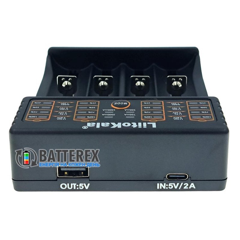 Універсальна 4х-канальна зарядка Liitokala Lii-402 USB Type-C для NiCd/NiMH и Li-Ion/LiFePO4 акумуляторів із повербанком та вибором струму заряду