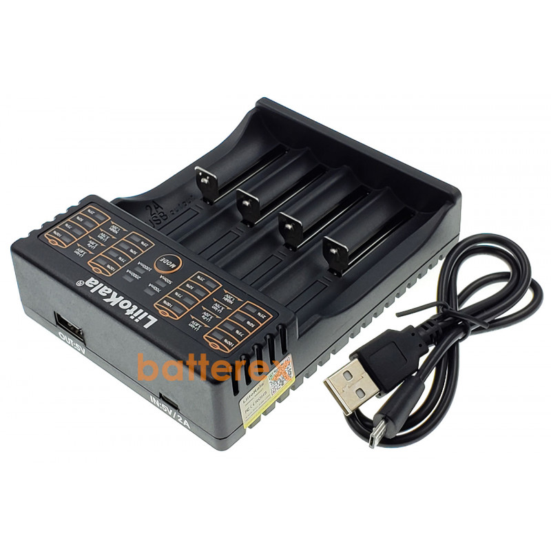LiitoKala Lii-402 - універсальний USB зарядний пристрій на 4 акумулятори із оригінальним USB блоком живлення Liitokala 5V 2A в комплекті