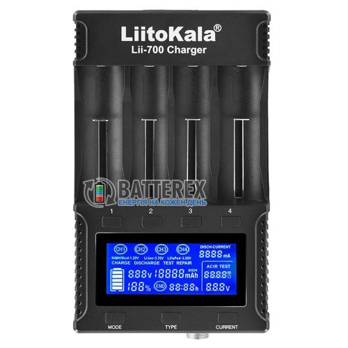 LiitoKala Lii-700 - інтелектуальний зарядний пристрій із тестером внутрішнього опору для Li-ion/NiMH акумуляторів, функції розряд, тест, тренування, струм заряду до 3А. Оригінал, гарантія 12 місяців.