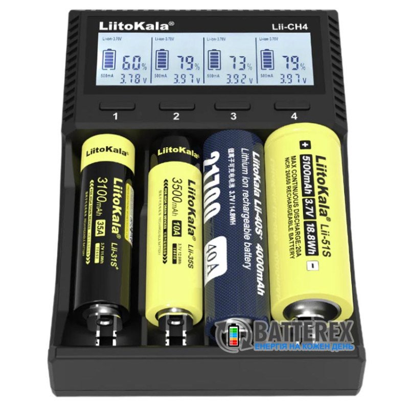 Универсальное зарядное устройство LiitoKala Lii-CH4 для аккумуляторов Li-ion 1.5V, Li-ion 3.6V, Li-ion 3.7V, NiMH 1.2V, LiFePO4 3.2V всех популярных размеров