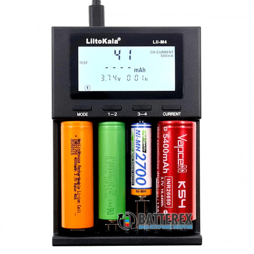LiitoKala Lii-M4 + USB блок питания Liitokala 5V 2A - интеллектуальное зарядное для Ni-MH и Li-ion АКБ, 4 канала, Powerbank, Тест, питание USB Type-C