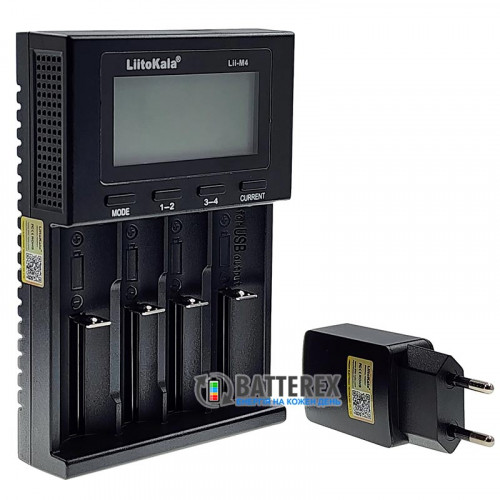 LiitoKala Lii-M4 + USB блок питания Liitokala 5V 2A - интеллектуальное зарядное для Ni-MH и Li-ion АКБ, 4 канала, Powerbank, Тест, питание USB Type-C