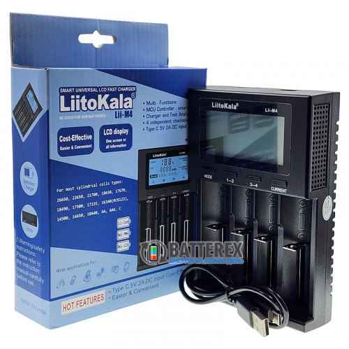 LiitoKala Lii-M4 - зарядное устройство на 4 аккумулятора Ni-MH/Li-ion (USB Type-C, тест с разрядом, выбор тока, функция повербанк)