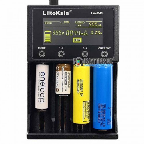 LiitoKala Lii-M4S + USB Liitokala 5V 2A - интеллектуальное USB зарядное устройство для NiMH/Li-ion аккумуляторов с разрядом, тестом, функцией Повербанк + сетевой USB адаптер